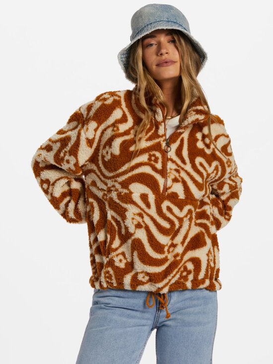 Billabong Tops - Billabong Cozy Caramel Wavy Floral Pattern Half Zip Fleece Sweatshirt